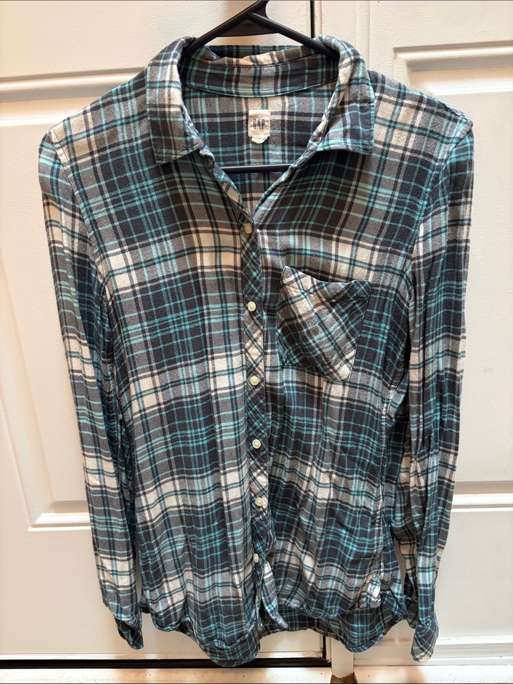 GAP Plaid Button-Down Shirt - Teal & Gray